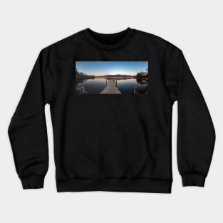 Morning Lake View with Jetty and Mountains Crewneck Sweatshirt